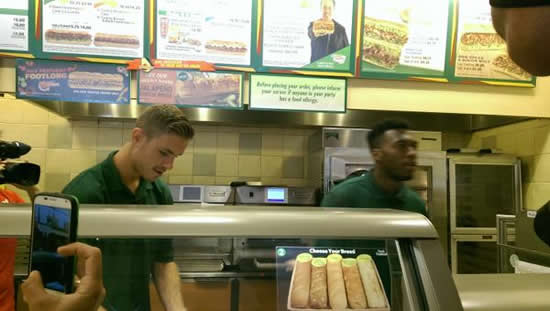 Liverpool’s Daniel Sturridge & Jordan Henderson Make Sandwiches At A Boston Subway