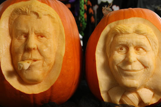 Man United boss Van Gaal and City's Pellegrini have faces carved into PUMPKINS