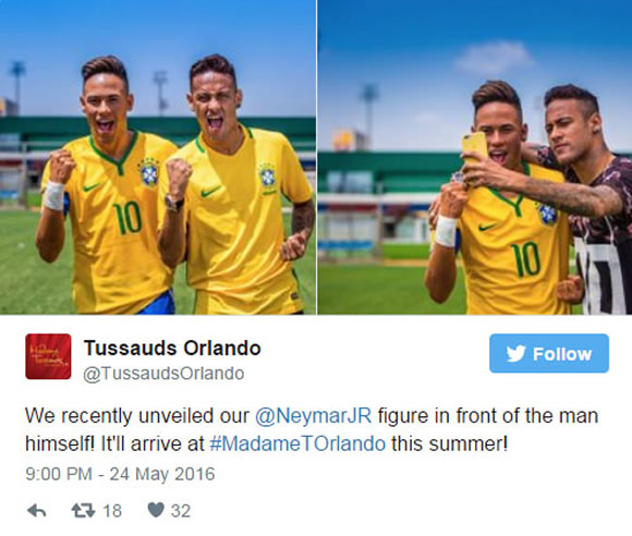 Neymar meets… Neymar! Barcelona star presented with his own waxwork