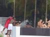 Pogba's pals party by the pool at the mansion while he speaks with Raiola